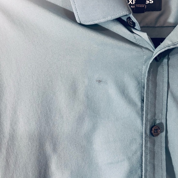 Express Performance Collared Button Down Teal Blue Long Sleeve size medium. - Picture 6 of 6